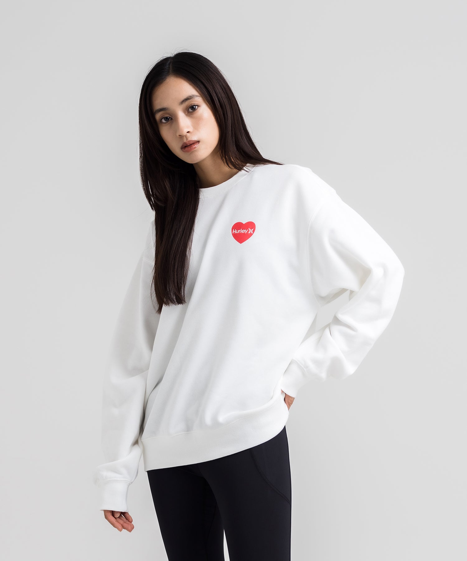 WOMENS OVRSZD HEART AND STRIPES  CREW レディース/スウェット